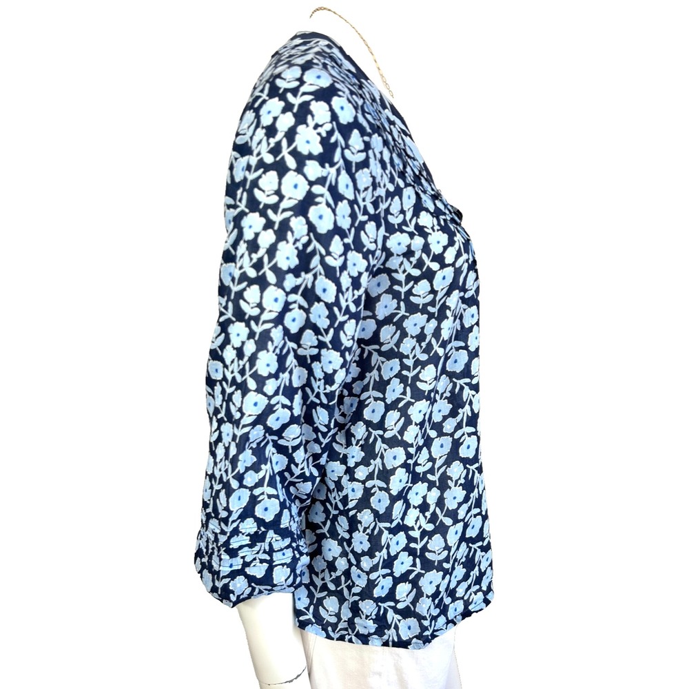 Vineyard Vines Rock Rose Floral V Neck Blouse Block Print Trim Top S Preppy Boho - Picture 8 of 8